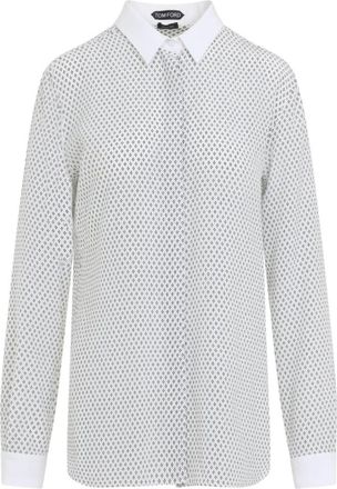 Tom Ford Overhemden, Dames, Wit, S, Multi Argyle Print Zijden Blouse