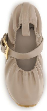 Balmain Womens Ballerina Flats Buckle Strap Calf Leather Beige Shoes