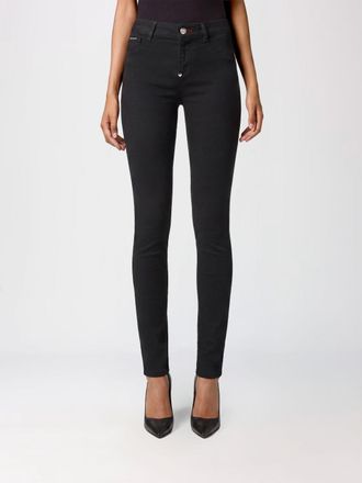 Philipp Plein Jeans skinny cropped in denim stretch con logo Hexagon