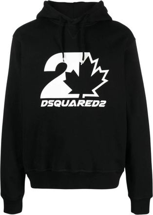 Dsquared2 Hoodies & sweatvesten, Heren, Zwart, M, Katoen, Maple Leaf Logo Hoodie