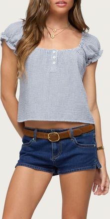 Edikted Rhory Pinstripe Puff Sleeve Top in Navy-And-White at Nordstrom, Size X-Small