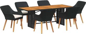 vidaXL Conjunto De Comedor De Jard&iacute;n Con Coj&iacute;n 7 Pcs Negro Y Marr&oacute;n Vidaxl