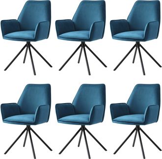 Hhg Juego De 6 Sillas De Comedor Hhg 851, Apoyabrazos De Silla De Cocina, Posici&oacute;n Giratoria Autom&aacute;tica, Terciopelo Mvg, Azul Turquesa, Patas Negras