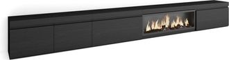 Skraut Home Mueble tv efecto madera negro 368x35x45cm chimenea efecto fuego