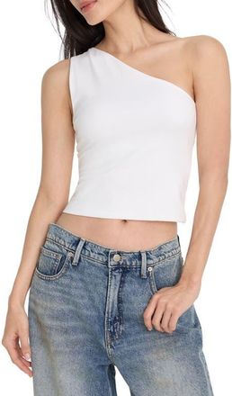 Good American Stretch Cotton One Shoulder Crop Tank in White001 at Nordstrom, Size X-Large