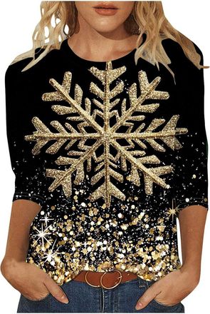 Generic Christmas Jumpers for Women UK Funny Cute Glitter Xmas Tree Graphic Printed Sweatshirts Crew Neck 3/4 Sleeve T Shirt Casual Print Patterns Holiday Jum