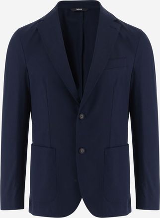 HUGO BOSS Dark Blue Tailored Stretch Cotton Blazer