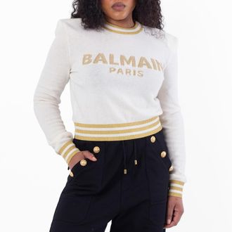 Balmain Logo Embossed Cropped Pullover, Brand Size 36 (US Size 4)
