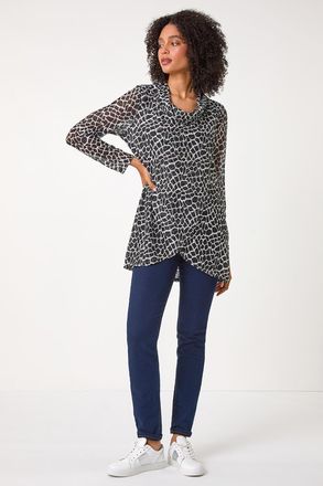 Roman Abstract Print Cowl Neck Stretch Top