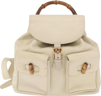 Gucci Vintage Bamboo Backpack Leather Beige Leather Backpack Bag (Pre-Owned)