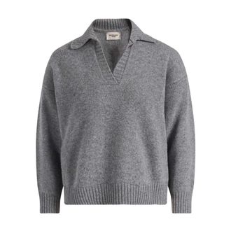 Max Mara Lange gebreide trui - Dames - V-hals truien - Grijs - M - Truien & Vesten