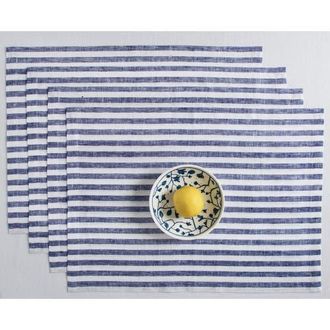 Solino Home Linen Placemats - Amalfi Stripe, 14 x 19 in Navy And White at Nordstrom, Size Medium
