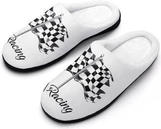 Generic Racing Flags Funny Mens Slippers Cotton Warm House Shoes Memory Foam Sandals Print Size 7-14