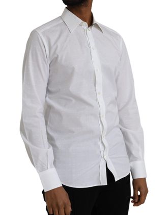 Dolce & Gabbana White Logo Cotton Men Dress Gold Shirt