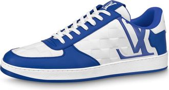 Louis Vuitton Rivoli Sneakers White Plaid with Blue Side Logo 1ABFEX