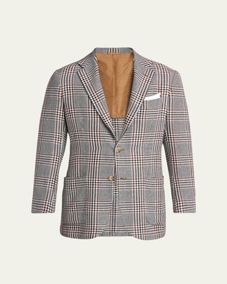 Kiton Mens Prince of Wales Cashmere and Linen Sport Coat