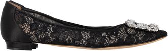 Manolo Blahnik Pre-owned Womens Hangisi Crystal Embellished Lace Ballet Flats in Black Cotton - Size EU 37