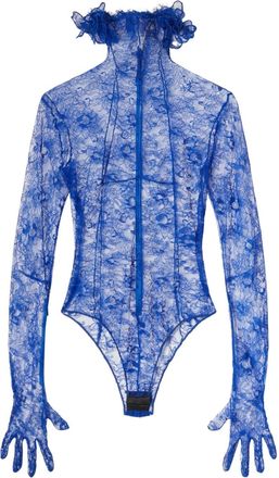 Off-white floral-lace glove-sleeve body - women - Nylon/Viscose - 42 - Blue