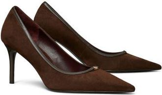 Tory Burch Double T Buckle Pointed Toe Pump in Dark Cocoa /Cocoa at Nordstrom, Size 5.5