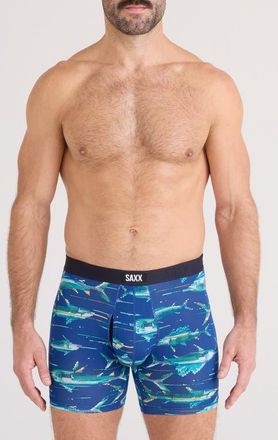 Saxx Vibe Xtra Soft Comfort Boxer Briefs in Digi Fish-Sapphire at Nordstrom, Size Xx-Large