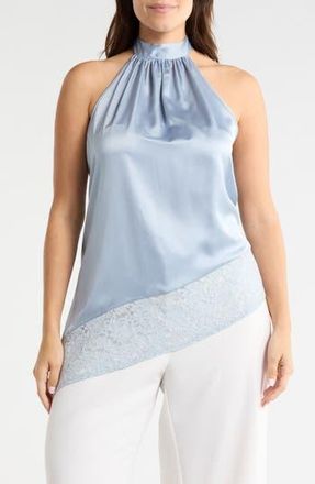 Renee C Sleeveless Lace Trim Satin Asymmetric Top in Steel Blue at Nordstrom Rack, Size 2X