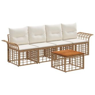 vidaXL Conjunto De Sof&aacute;s De Exterior 5 Pcs Natural Y Crema Poli&eacute;ster Vidaxl
