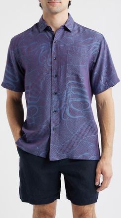Kahala Hol Nalo Jacquard Short Sleeve Button-Up Shirt in Burgundy/Blue at Nordstrom, Size X-Large