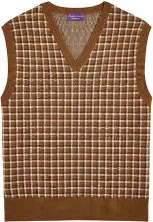 Ralph Lauren Purple Label check-pattern jumper - men - Cashmere/Cotton - S - Brown