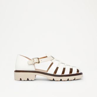 Russell & Bromley SORRENTO Womens White & Brown Leather Chunky Fisherman Sandal