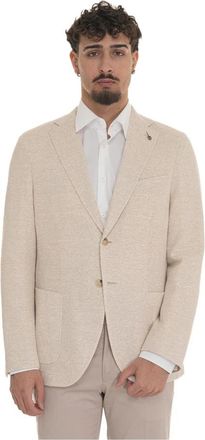 Paoloni Jasje van gestructureerde stof met zakken - Heren - Blazers - Beige - 4XL - Katoen - Jassen