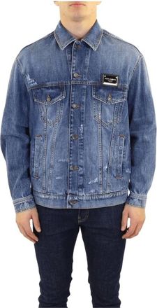 Dolce & Gabbana Jassen, Heren, Blauw, L, Denim, Denim jack met plaque