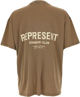 Represent Mens T-Shirt With Logo - Brown Cotton T-Shirts And Polos