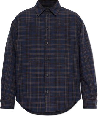 Off-white Overhemden, Heren, Blauw, XL, Katoen, Check Flanellen Gewatte Overshirt
