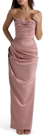 House of CB Adrienne Satin Strapless Gown in Blush at Nordstrom, Size X-Small