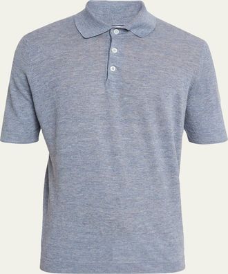 Brunello Cucinelli Mens Linen and Cotton Heathered Polo Shirt