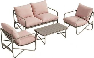 Mauro Ferretti Set Da Giardino 4 Persone: Divanetto, Poltrone, Tavolo, Metallo, Rosa
