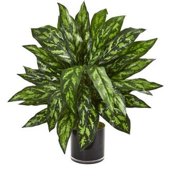 Nearly Natural Silver King Artificial Plant in Black Glass Vase in Green at Nordstrom