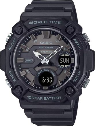 Casio Mens Black Dial Strap Analog-Digital World Time Watch - Casio AEQ-120W-1BVCF