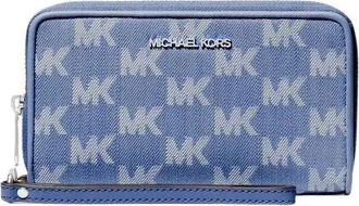 Michael Kors Jet Set Travel Large Flat Multi-Function Phone Case - Dames - Clutches - Blauw - ONE Size - Katoen - Tassen