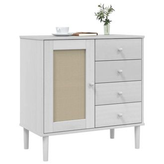 Berkfield Home Sideboard SENJA Rattan Look White 80x40x80 cm Solid Wood Pine | Size: 80 x 40 x 80 cm