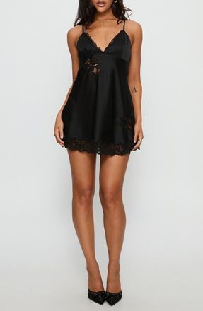 Princess Polly Aloura Spliced Satin & Lace Mini Slipdress in Black at Nordstrom, Size 4