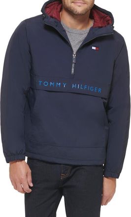 Tommy Hilfiger Water Resistant Hooded Fleece Lined Anorak Jacket in Navy at Nordstrom Rack, Size Medium