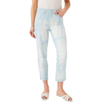 7 For All Mankind High Waist Crop Straight Leg Jeans in Tie Dye Sky at Nordstrom, Size 25Regular