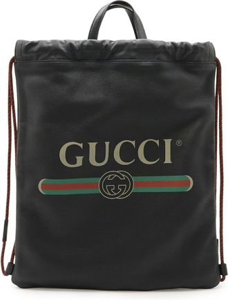 Gucci Black Green Red Color Leather Backpack (Pre-Owned)