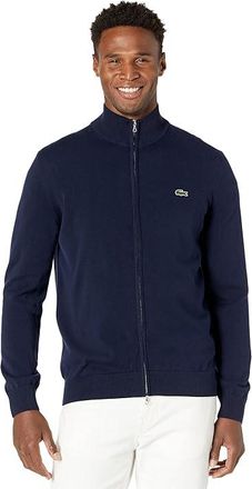 Lacoste Long Sleeve Solid Jersey Full Zip High Neck Sweater Mens Clothing Navy Blue : 7 (2XL), Jersey/Cotton