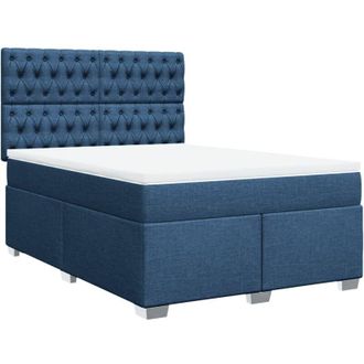 vidaXL Cama Box Spring Con Colch&oacute;n Tela Azul 160x200 Cm Vidaxl