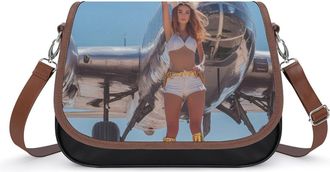 Generic Fighter Woman U.S. Flag Crossbody Bag Womens Handbag PU Message Bags Shoulder Purse with Adjustable Strap