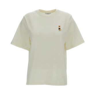 Maison Kitsun&eacute; T-Shirts, female, Beige, Size: XS Embroidery T-shirt