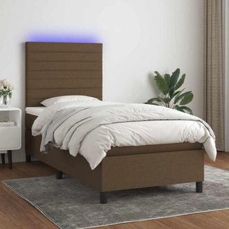 vidaXL Cama Box Spring Colch&oacute;n Y Luces Led Tela Marr&oacute;n Oscuro 90x200cm Vidaxl