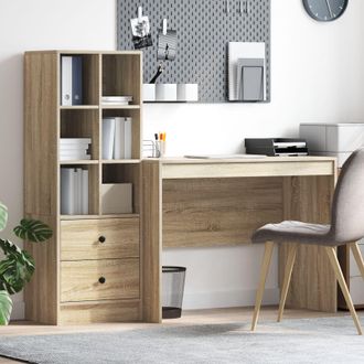 Berkfield Home Desk with Storage Sonoma Oak Engineered Wood in Brown
